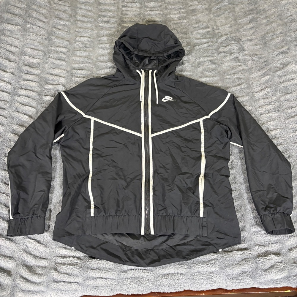 Nike Womens Windrunner Hooded Full Zip Jacket Black White 898725-010 Size M